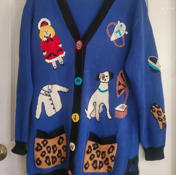 Vintage mixed print button down cardigan sweater, size medium JTWO NEW YORK - Picture 2 of 9